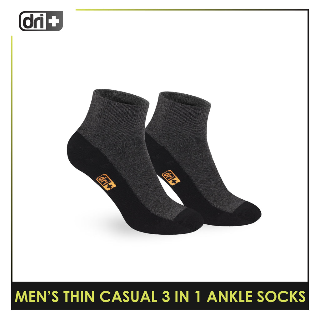 Dri Plus Men's Cotton Lite Thin Casual Ankle Socks 3 pairs in a pack DMCG12