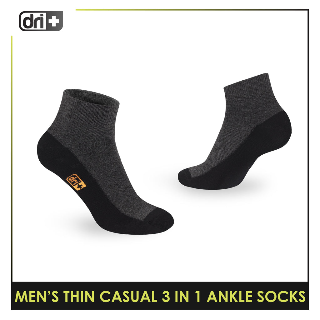 Dri Plus Men's Cotton Lite Thin Casual Ankle Socks 3 pairs in a pack DMCG12