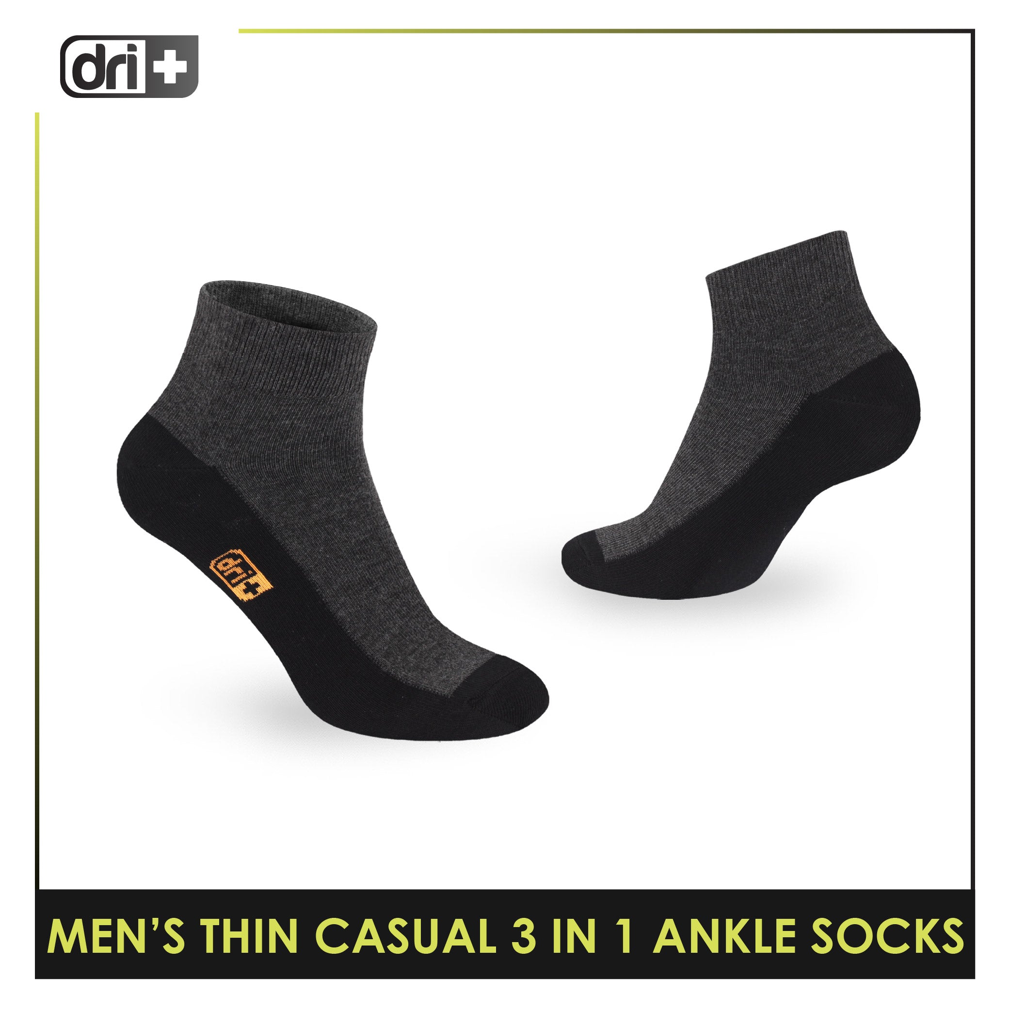 Dri Plus Men's Cotton Lite Thin Casual Ankle Socks 3 pairs in a pack DMCG12