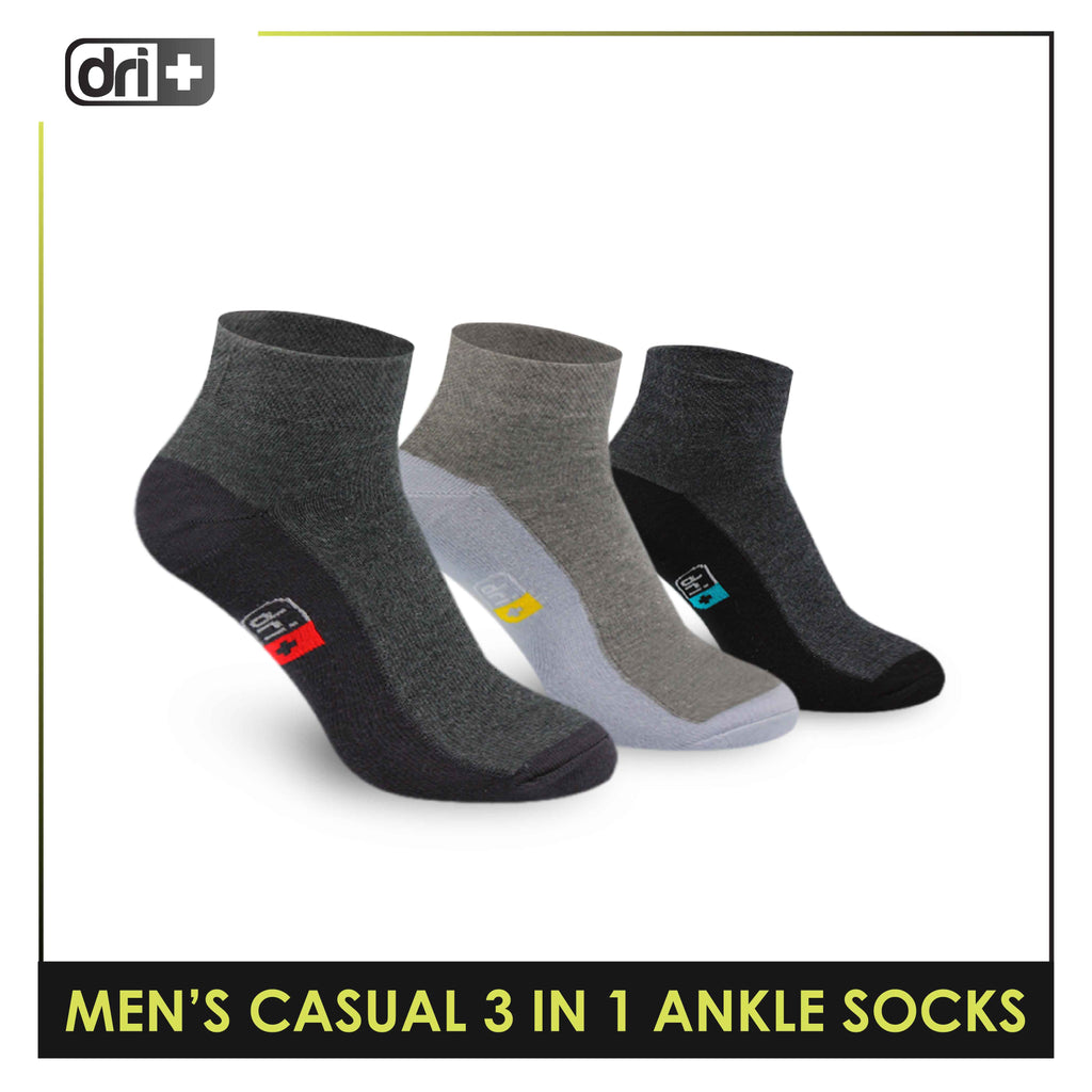 Dri Plus Men's Cotton Lite Thin Casual Ankle Socks 3 pairs in a pack DMCG12