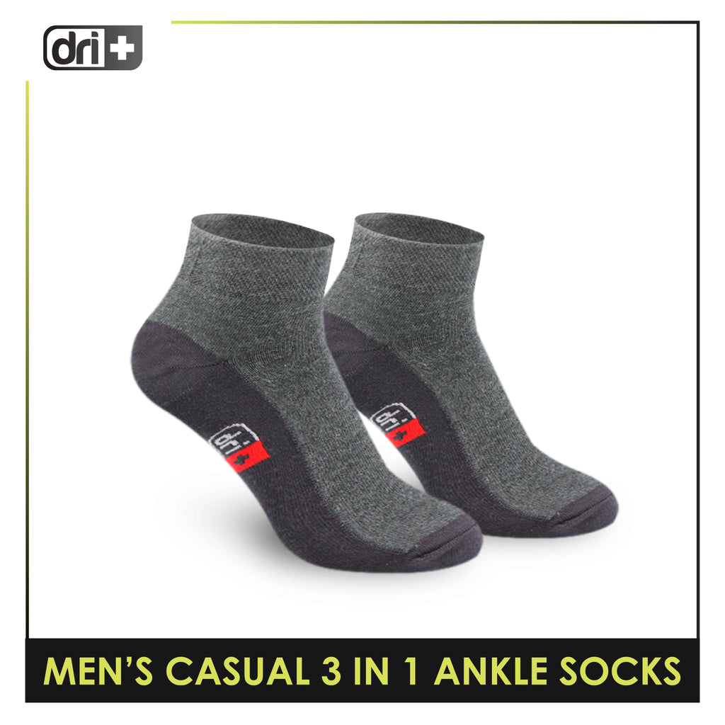Dri Plus Men's Cotton Lite Thin Casual Ankle Socks 3 pairs in a pack DMCG12
