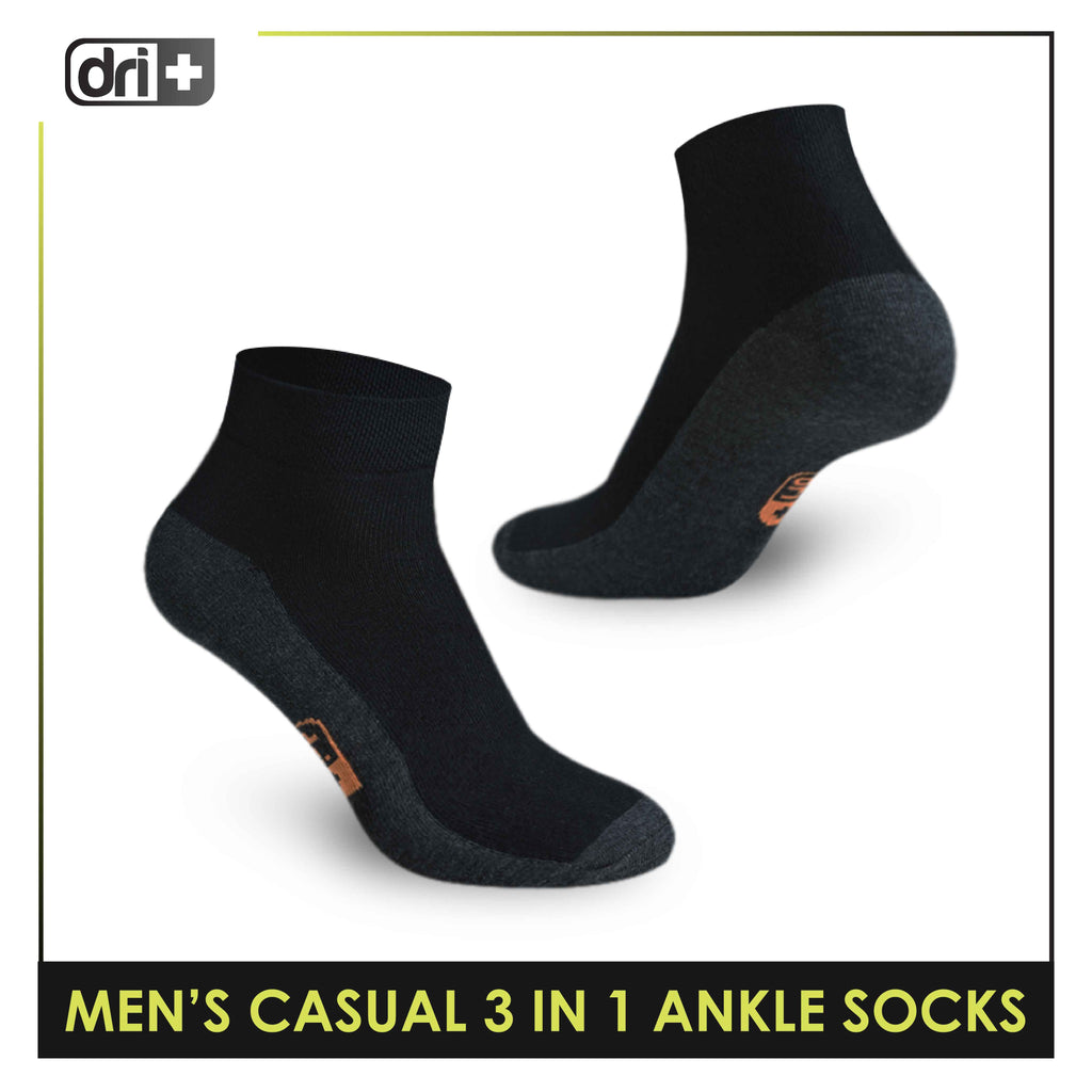 Dri Plus Men's Cotton Lite Thin Casual Ankle Socks 3 pairs in a pack DMCG12
