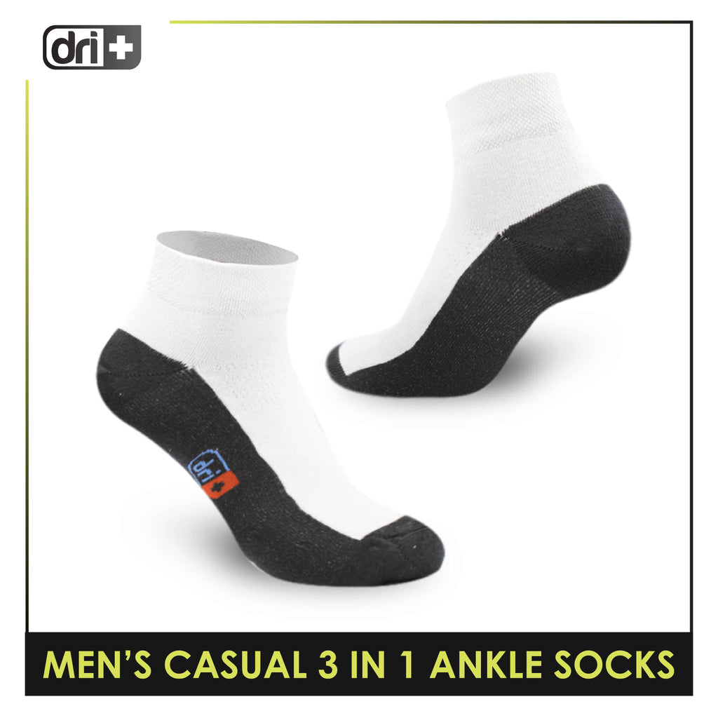 Dri Plus Men's Cotton Lite Thin Casual Ankle Socks 3 pairs in a pack DMCG12