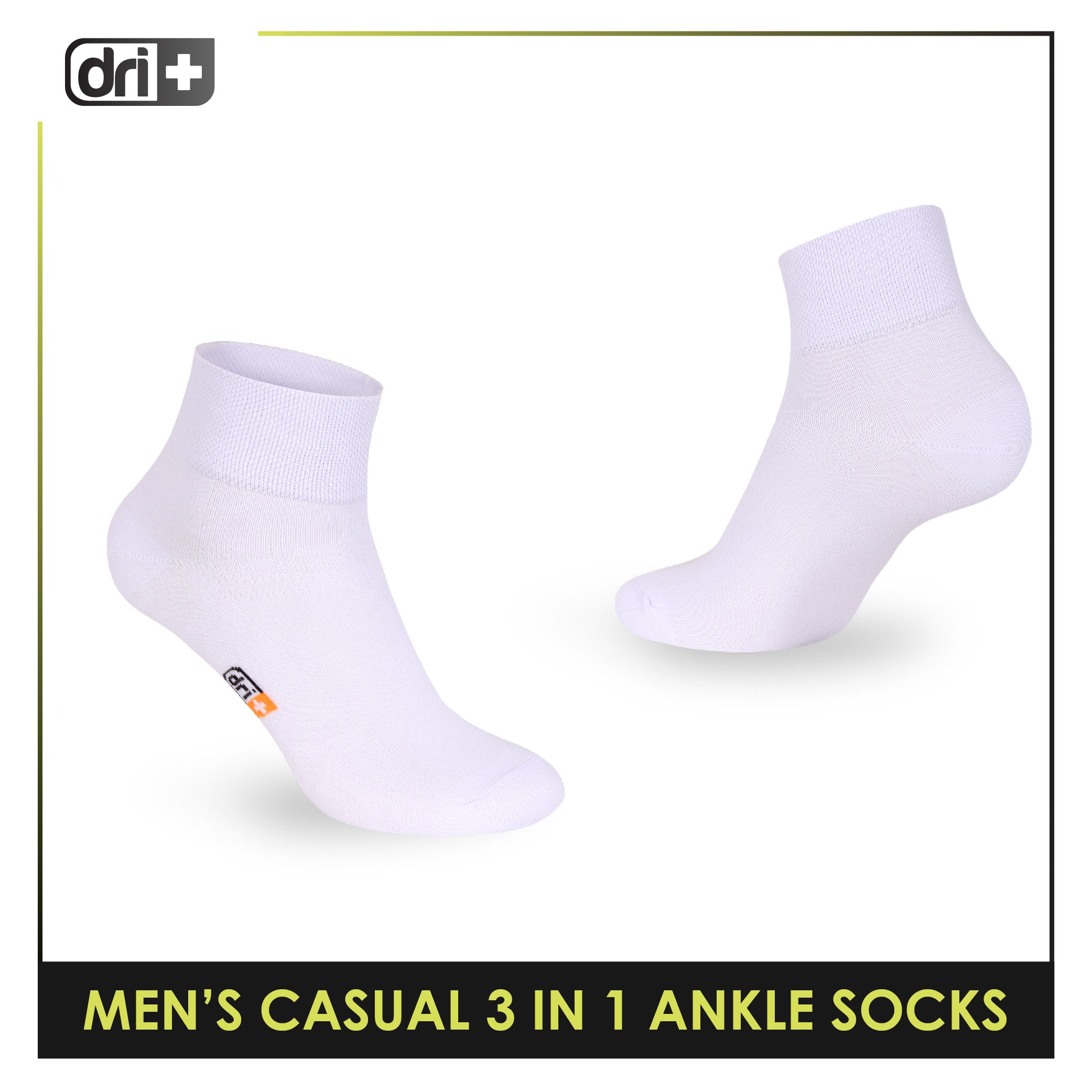 Dri Plus Men's Cotton Lite Thin Casual Ankle Socks 3 pairs in a pack DMCG13