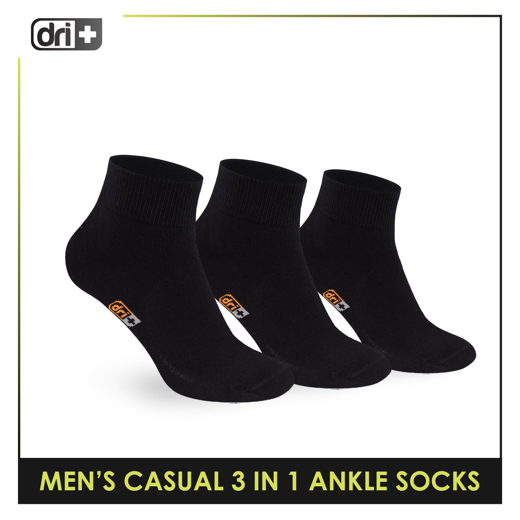 Dri Plus Men's Cotton Lite Thin Casual Ankle Socks 3 pairs in a pack DMCG13