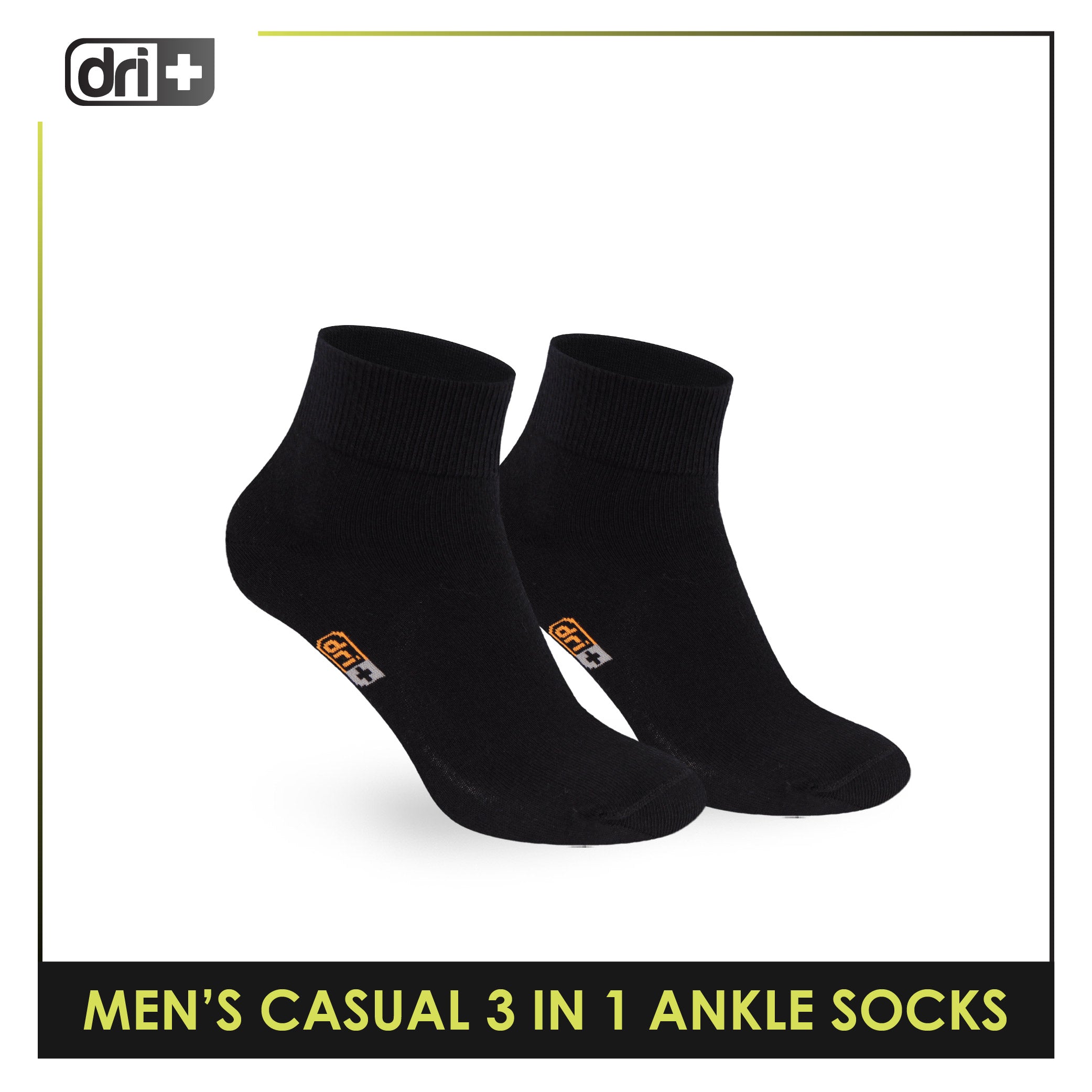 Dri Plus Men's Cotton Lite Thin Casual Ankle Socks 3 pairs in a pack DMCG13