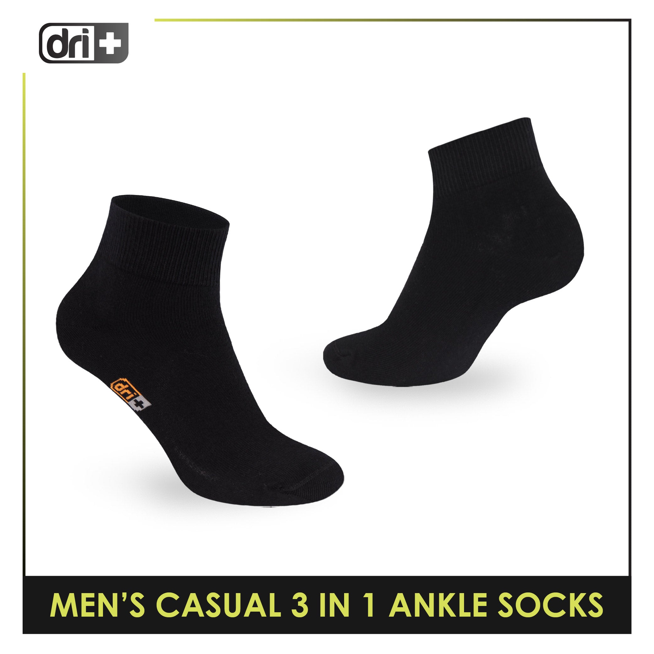 Dri Plus Men's Cotton Lite Thin Casual Ankle Socks 3 pairs in a pack DMCG13