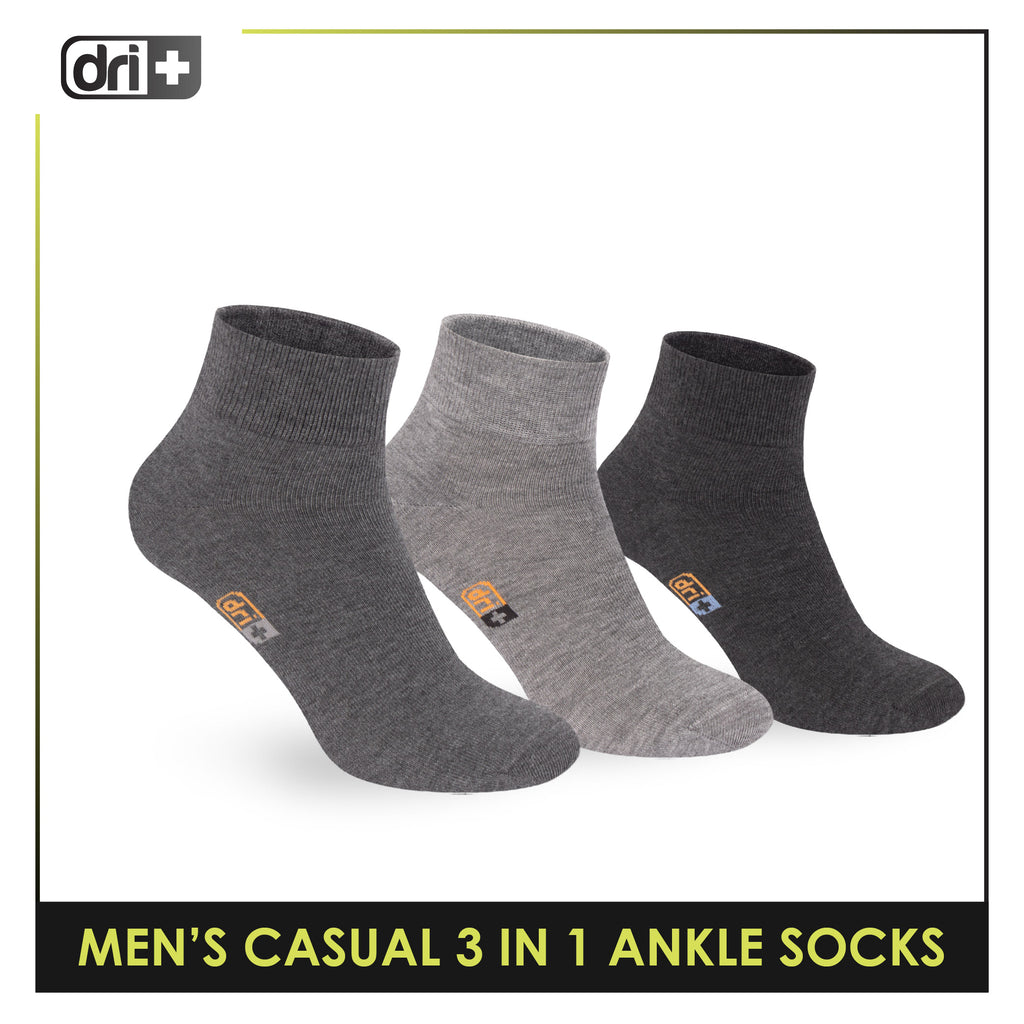 Dri Plus Men's Cotton Lite Thin Casual Ankle Socks 3 pairs in a pack DMCG13