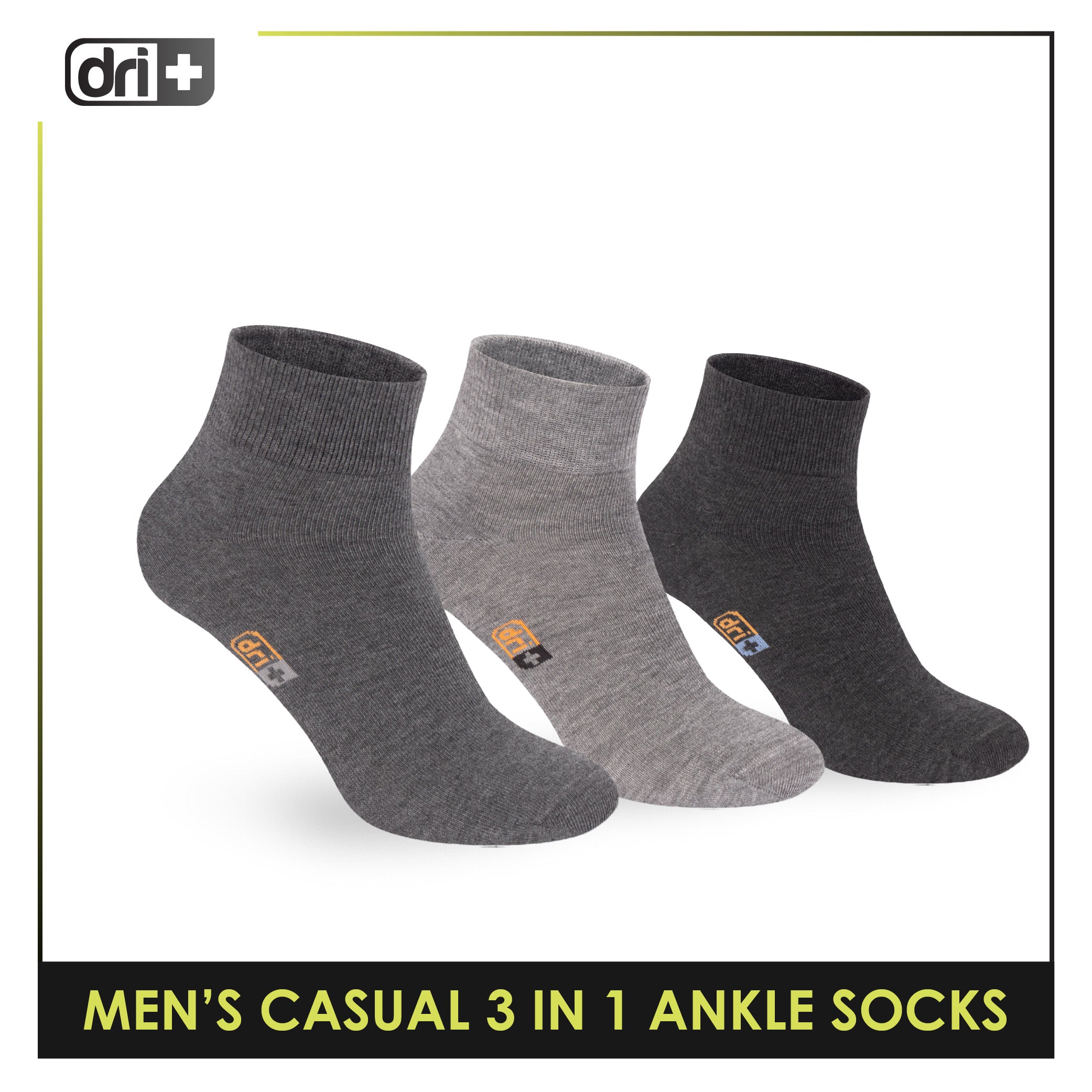Dri Plus Men's Cotton Lite Thin Casual Ankle Socks 3 pairs in a pack DMCG13