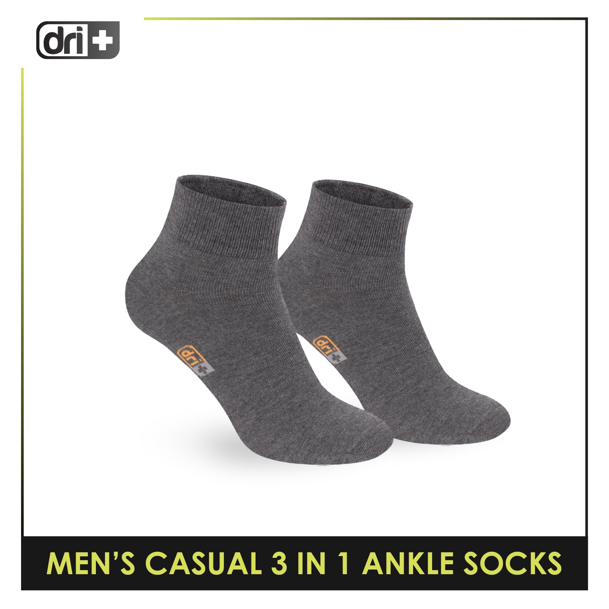Dri Plus Men's Cotton Lite Thin Casual Ankle Socks 3 pairs in a pack DMCG13