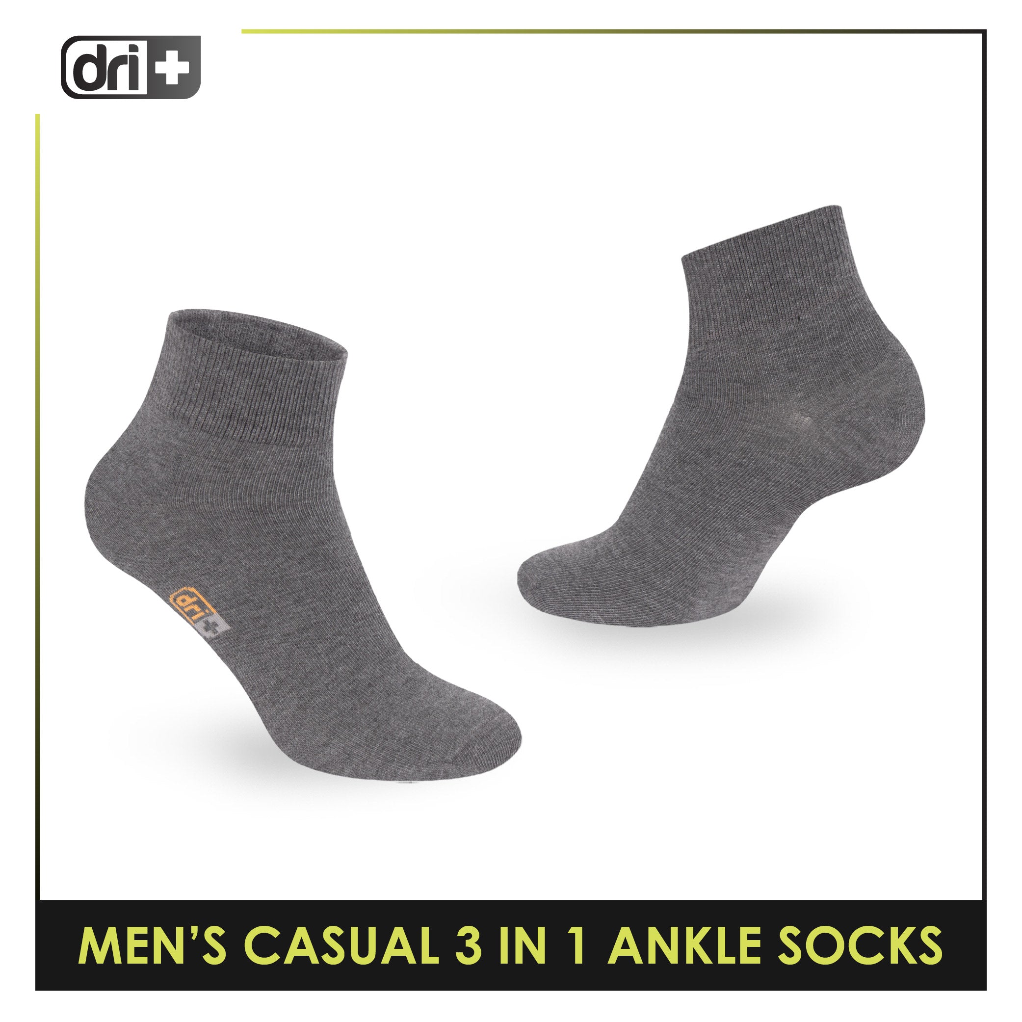 Dri Plus Men's Cotton Lite Thin Casual Ankle Socks 3 pairs in a pack DMCG13