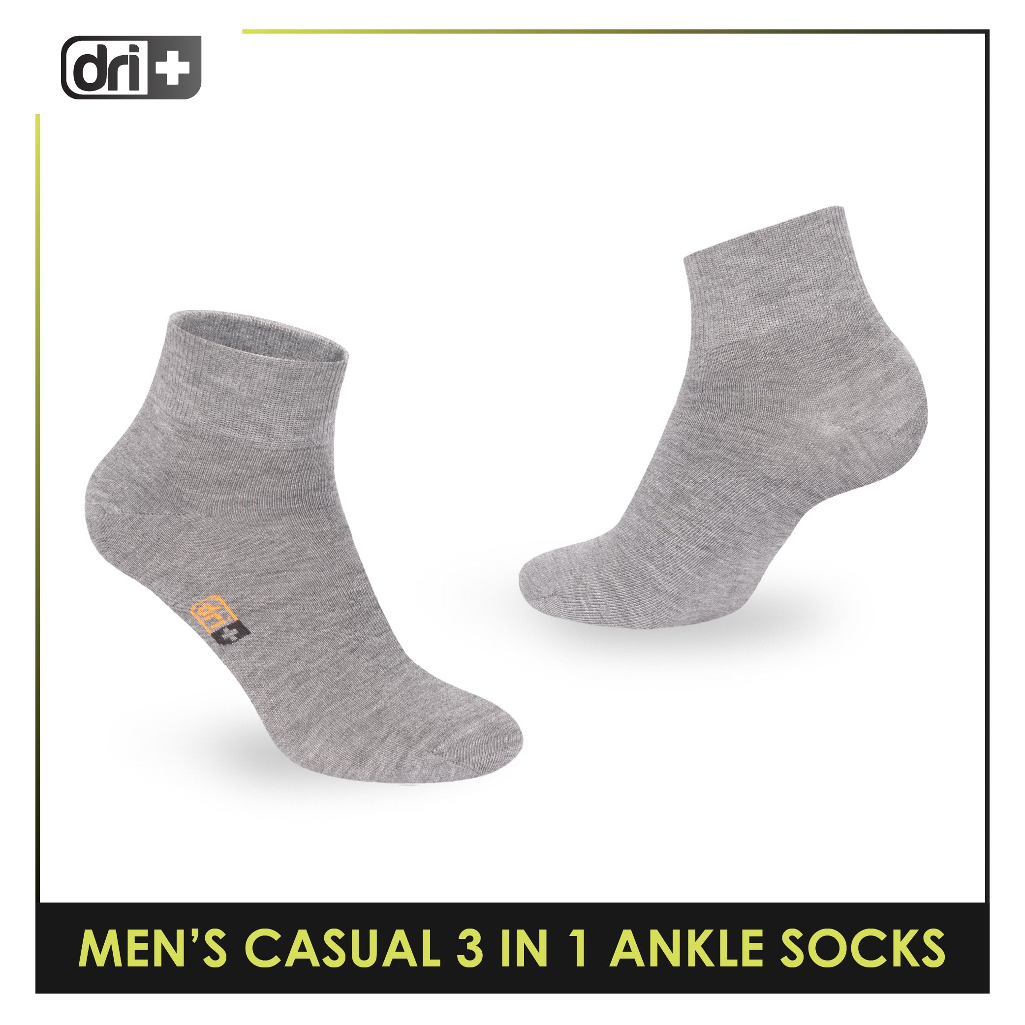 Dri Plus Men's Cotton Lite Thin Casual Ankle Socks 3 pairs in a pack DMCG13