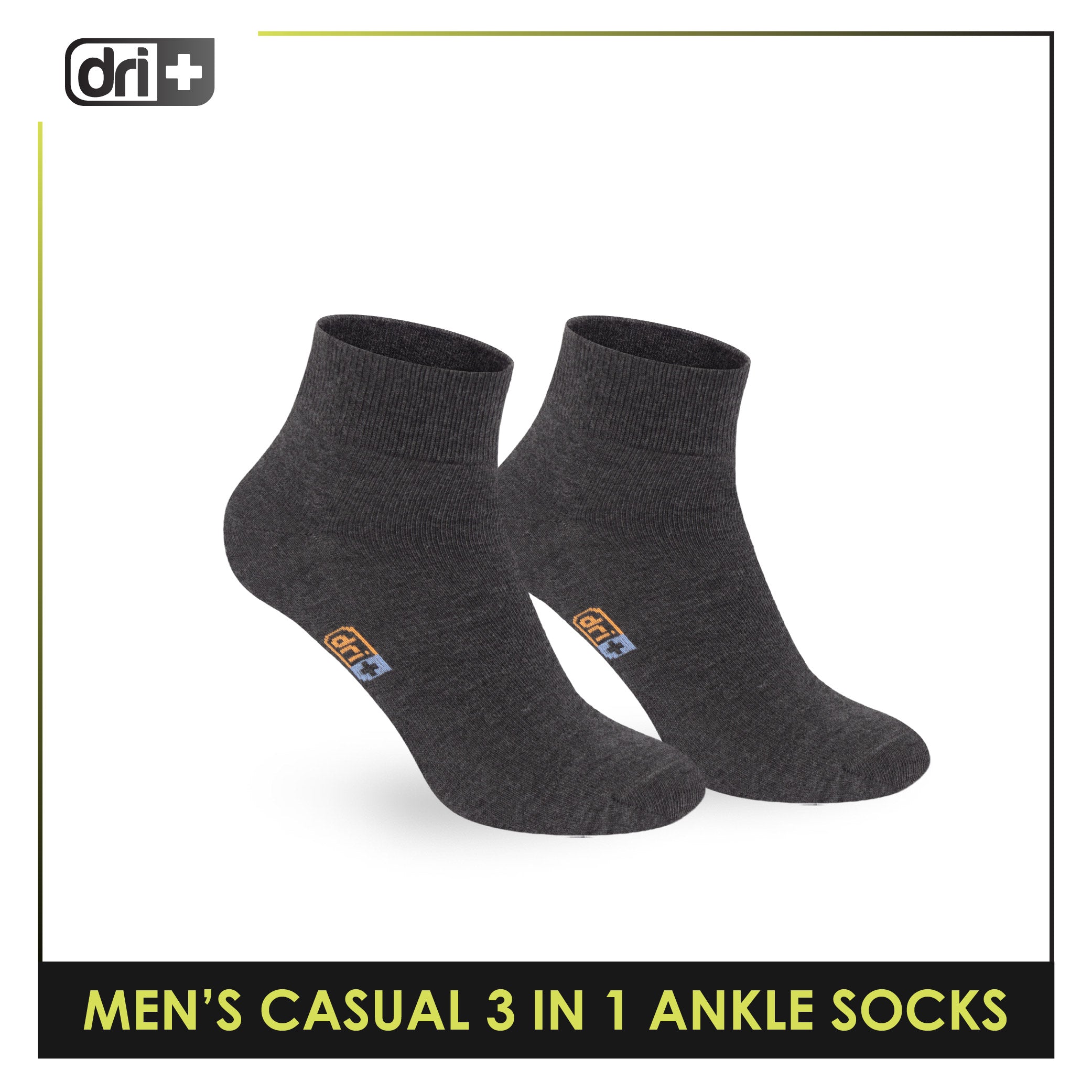 Dri Plus Men's Cotton Lite Thin Casual Ankle Socks 3 pairs in a pack DMCG13