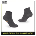 Dri Plus Men's Cotton Lite Thin Casual Ankle Socks 3 pairs in a pack DMCG13