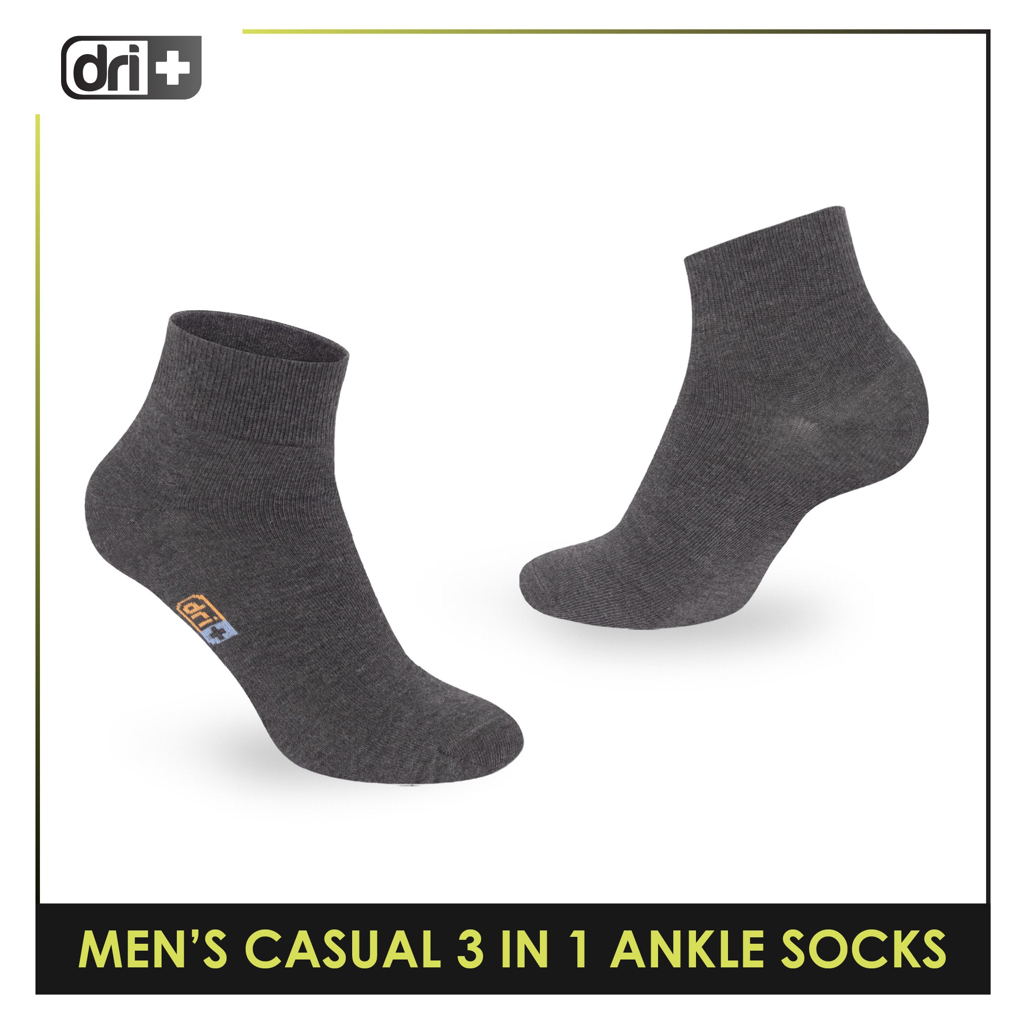 Dri Plus Men's Cotton Lite Thin Casual Ankle Socks 3 pairs in a pack DMCG13