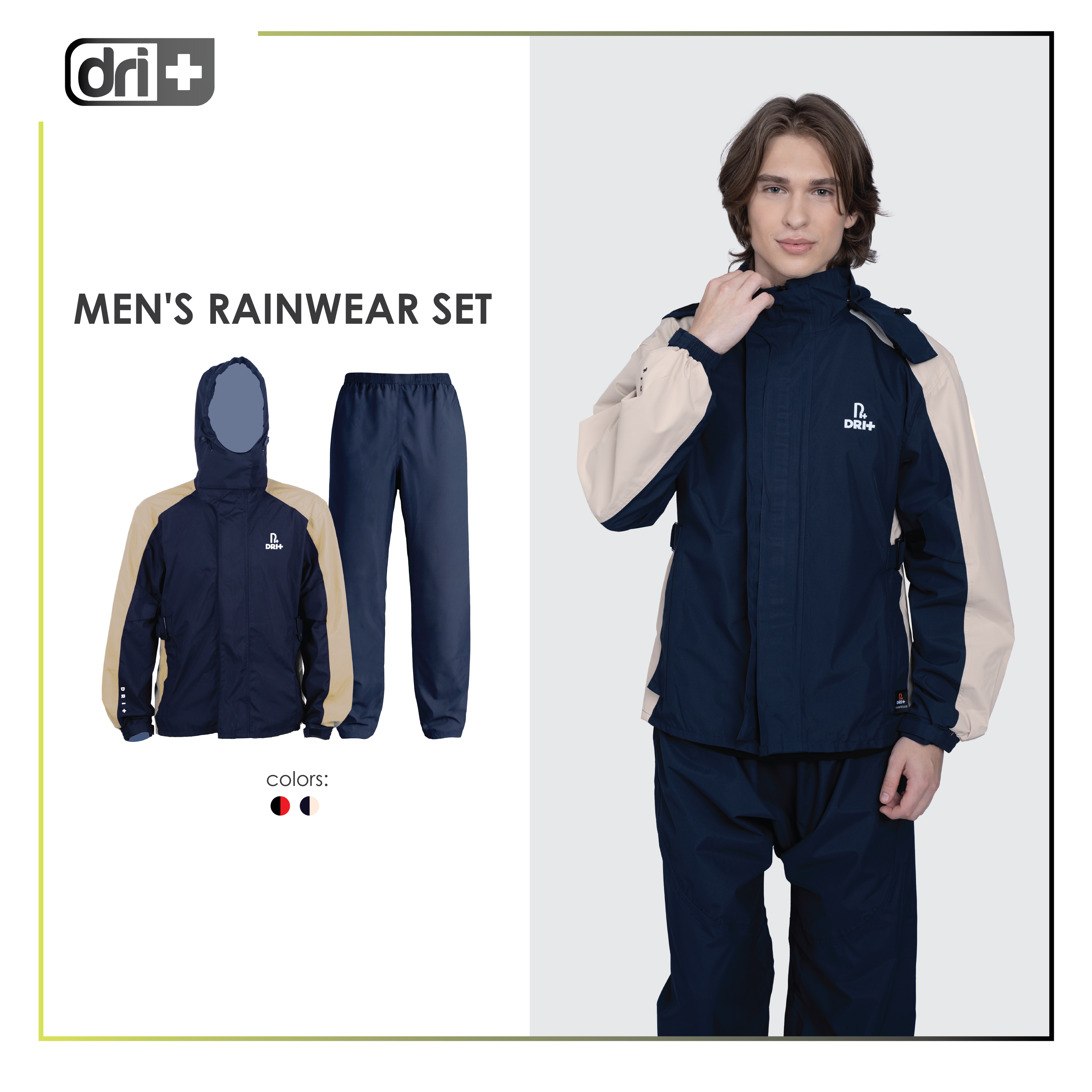 Dri plus Men’s Lightweight Quick Dri Rainstorm Waterproof Rainwear Set DMRW531