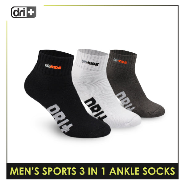 Dri Plus Men’s Thick Sports Embroidered Ankle Socks 3 pairs in a pack DMSEG2404