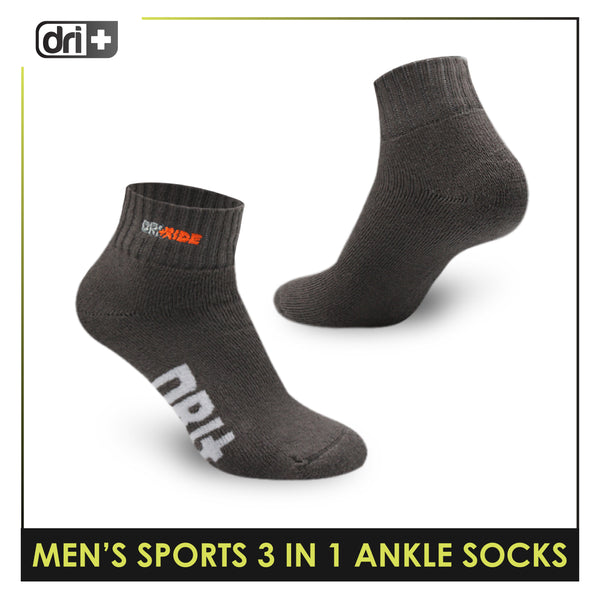 Dri Plus Men’s Thick Sports Embroidered Ankle Socks 3 pairs in a pack DMSEG2404