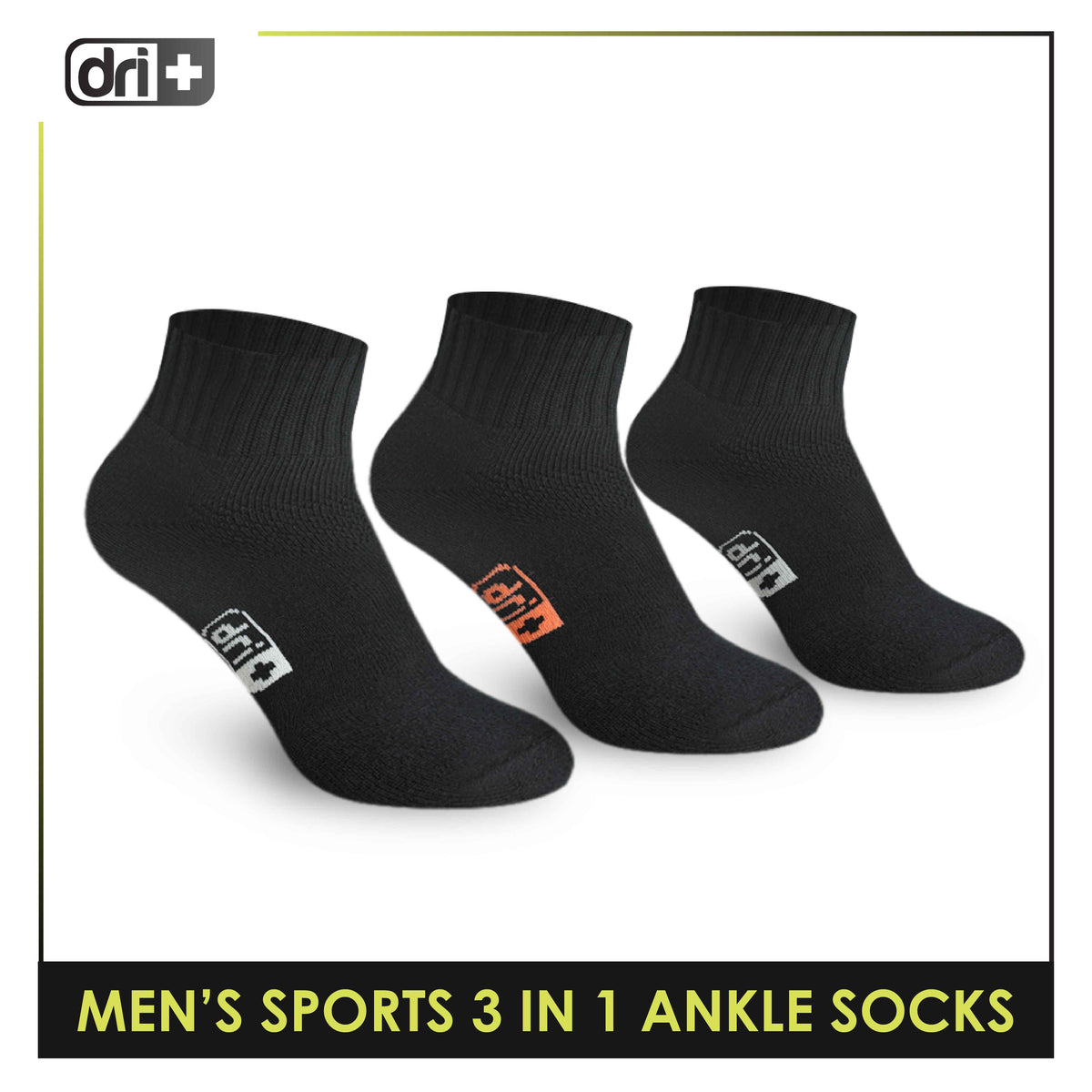 Dri Plus Men's Cotton Thick Sports Ankle Socks 3 pairs in a pack DMSKG ...