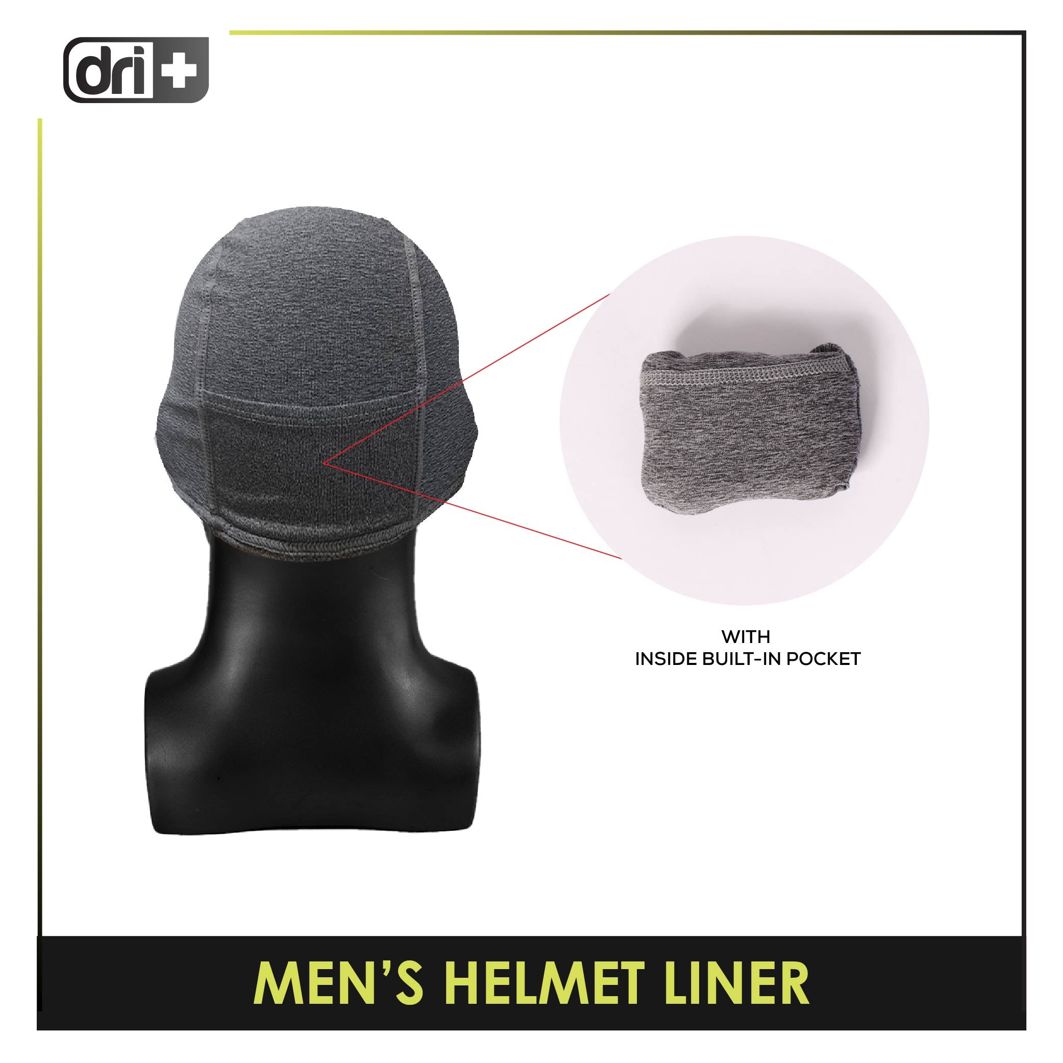 Dri-Plus Men's Washable Moisture Wicking Helmet Liner Cap with Pocket 1 piece DUMHL533