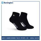 Burlington Men's Cotton Embroidered Thick Sports Ankle Socks 3 pairs in a pack E1001