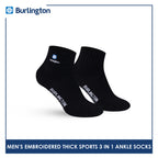 Burlington Men's Cotton Embroidered Thick Sports Ankle Socks 3 pairs in a pack E1001
