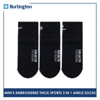 Burlington Men's Cotton Embroidered Thick Sports Ankle Socks 3 pairs in a pack E1001