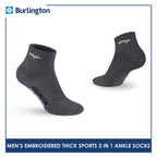 Burlington Men's Cotton Embroidered Thick Sports Ankle Socks 3 pairs in a pack E1001