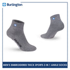 Burlington Men's Cotton Embroidered Thick Sports Ankle Socks 3 pairs in a pack E1001