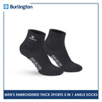 Burlington Men's Cotton Embroidered Thick Sports Ankle Socks 3 pairs in a pack E1001