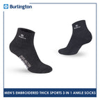 Burlington Men's Cotton Embroidered Thick Sports Ankle Socks 3 pairs in a pack E1001