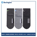 Burlington Men's Cotton Embroidered Thick Sports Ankle Socks 3 pairs in a pack E1001