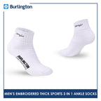 Burlington Men's Cotton Embroidered Thick Sports Ankle Socks 3 pairs in a pack E1001