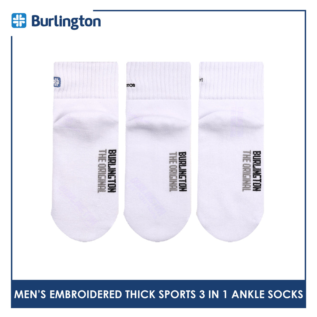 Burlington Men's Cotton Embroidered Thick Sports Ankle Socks 3 pairs in a pack E1001