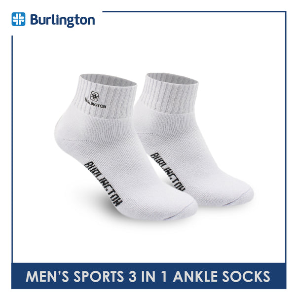 Burlington Men's Cotton Embroidered Thick Sports Ankle Socks 3 pairs in a pack E1001