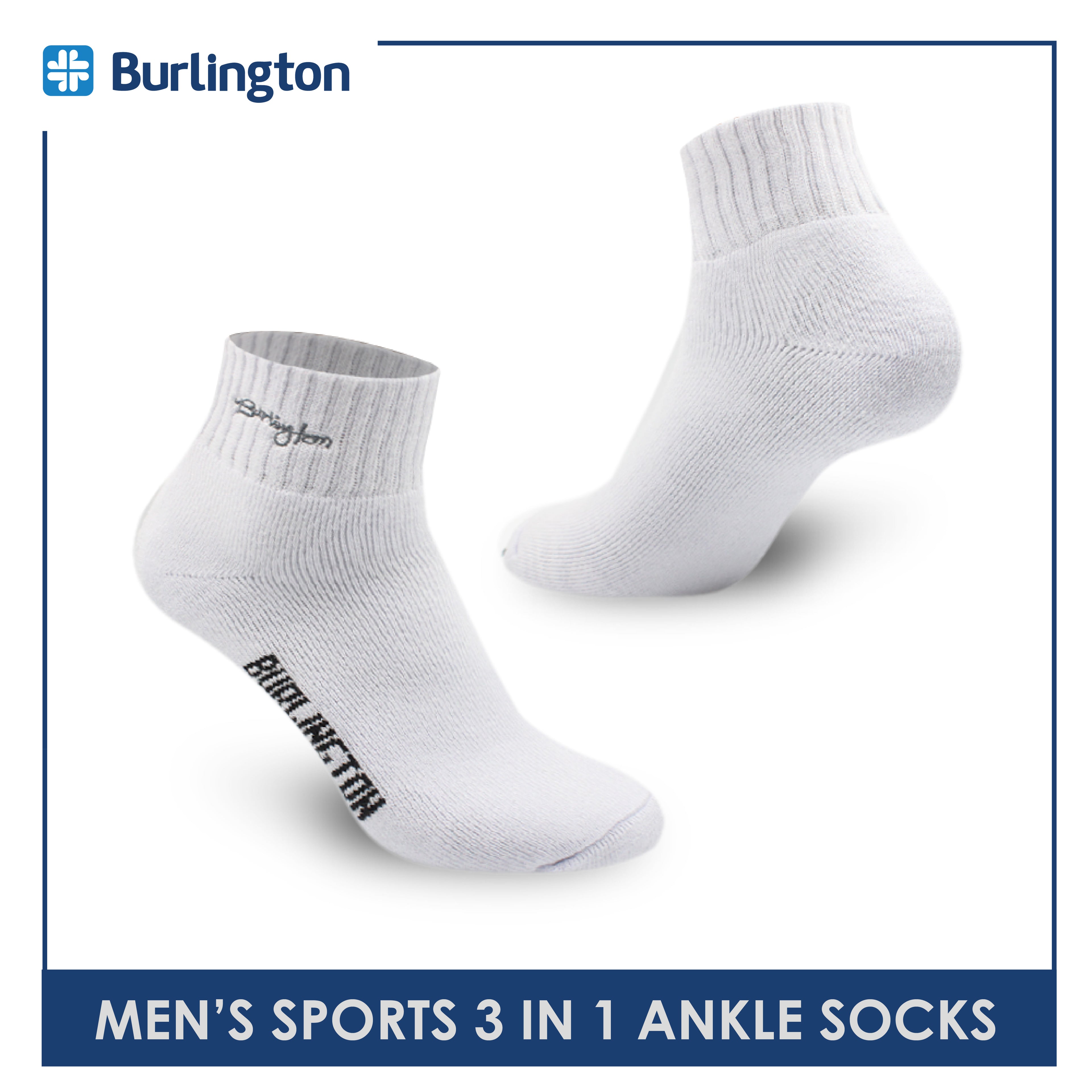 Burlington Men's Cotton Embroidered Thick Sports Ankle Socks 3 pairs in a pack E1001