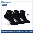 Burlington Men's Cotton Embroidered Thick Sports Ankle Socks 3 pairs in a pack E1001