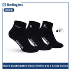 Burlington Men's Cotton Embroidered Thick Sports Ankle Socks 3 pairs in a pack E1001
