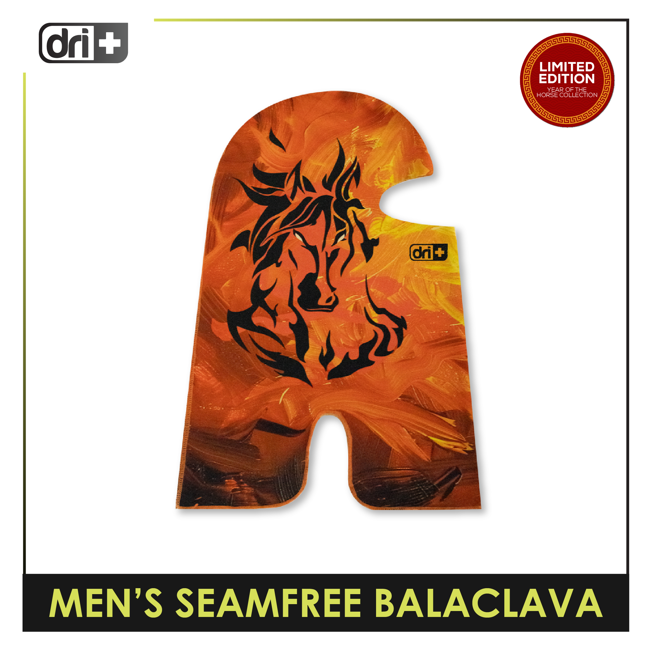 Dri Plus Men’s Fire Horse 2026 Seamfree Washable Moisture Wicking Balaclava 1 piece DUMBS611