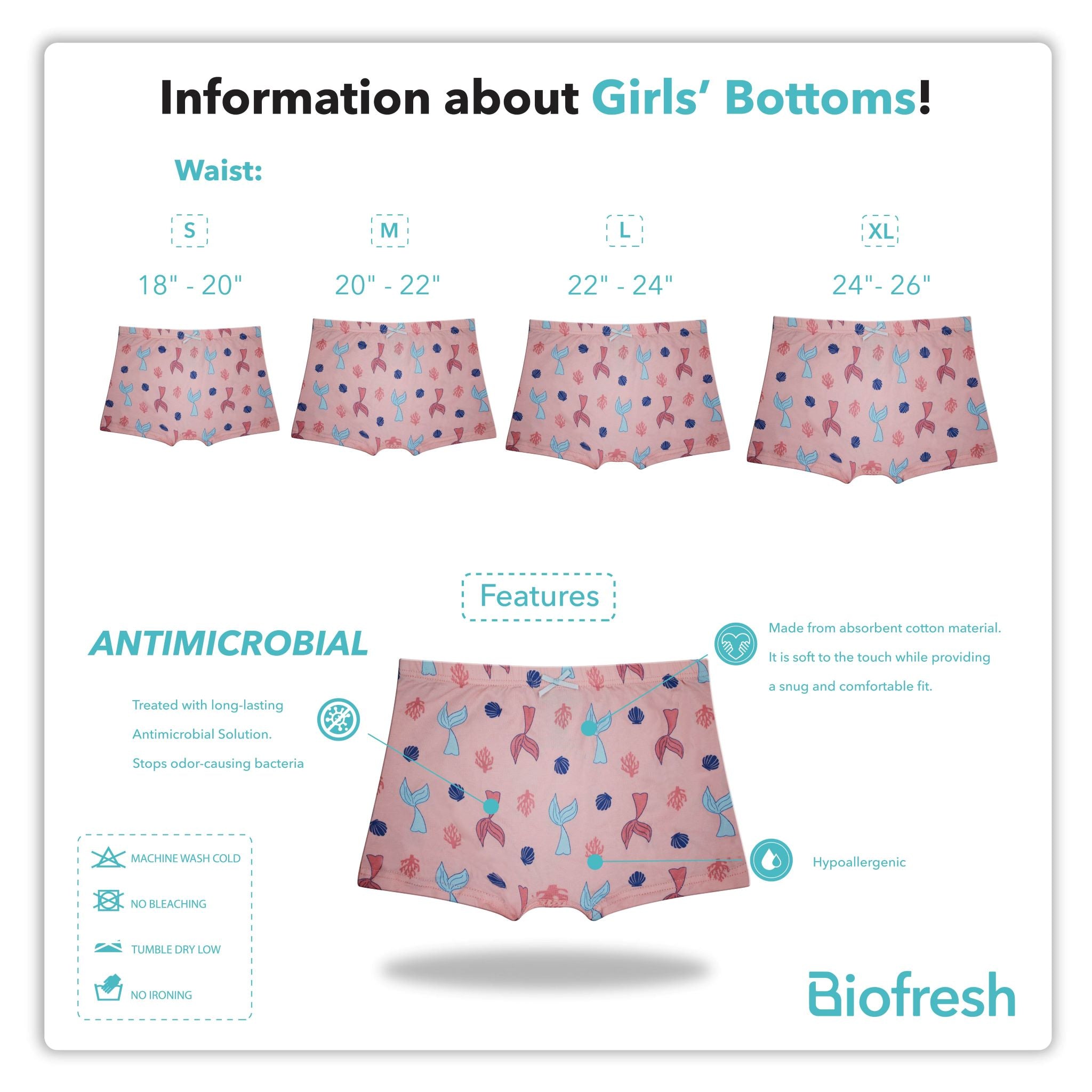 Biofresh Girls’ Antimicrobial Cotton Panty Boyleg Shorts 3 pieces in a pack UGPBG521