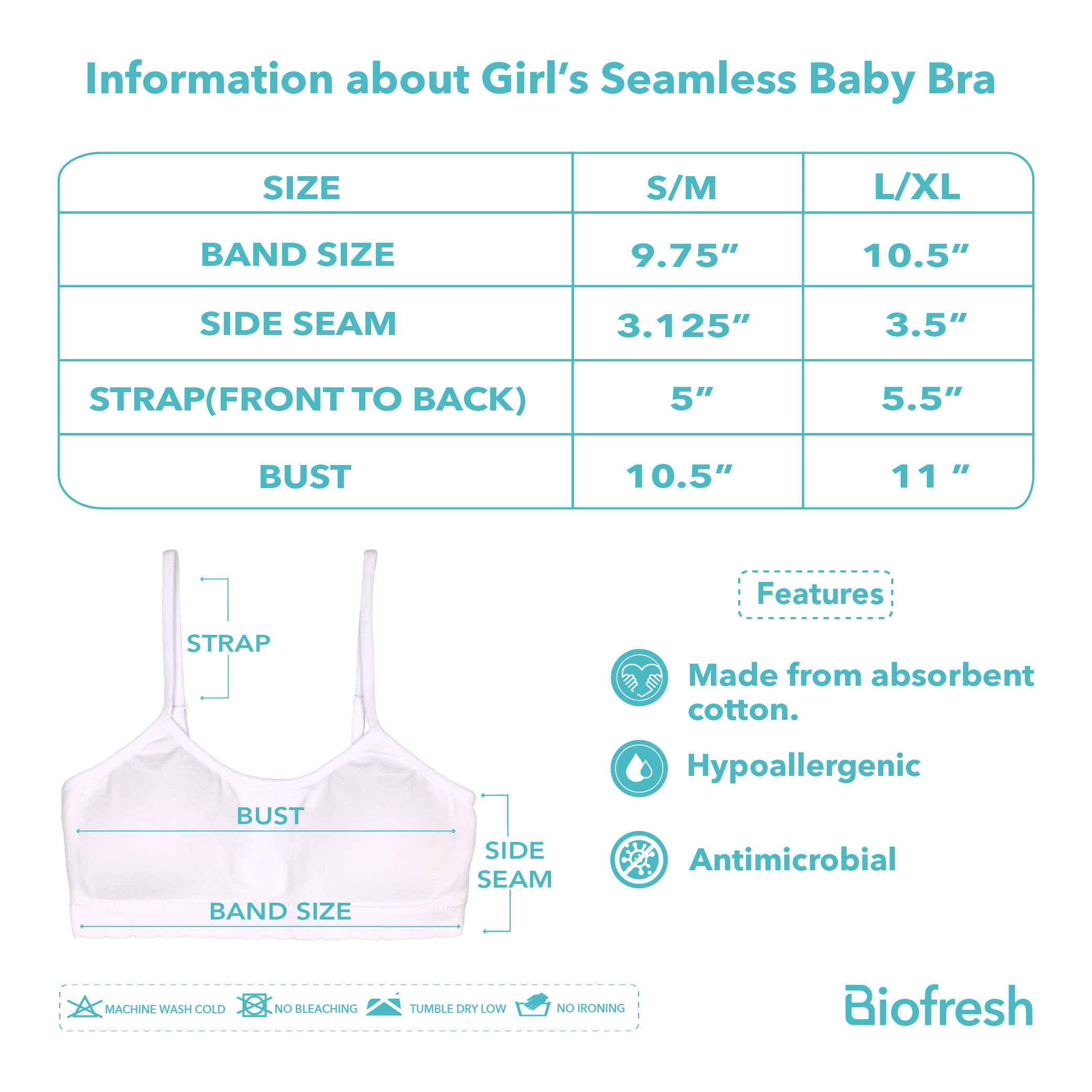 Biofresh Girls’ Antimicrobial Seamless Babybra 1 piece UGBR05