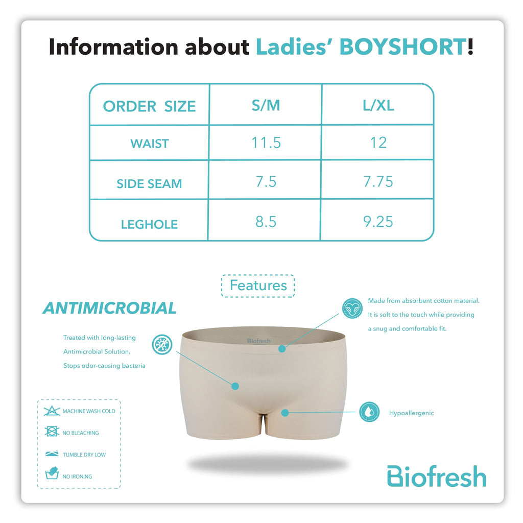 Biofresh Ladies' Antimicrobial Seamless Boyshort 3 pieces in a pack ULPBG4401
