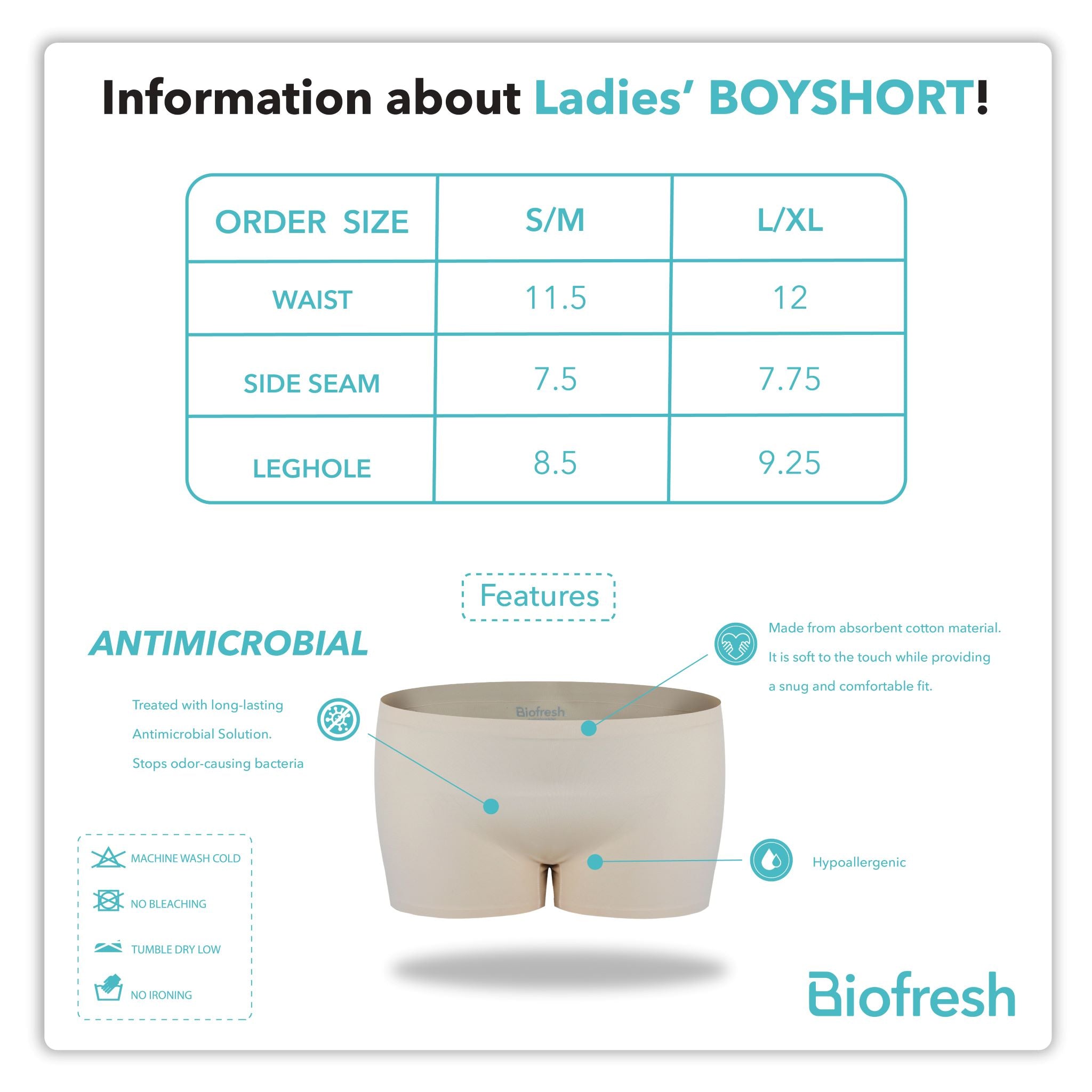 Biofresh Ladies' Antimicrobial Seamless Boyshort 3 pieces in a pack ULPBG4401