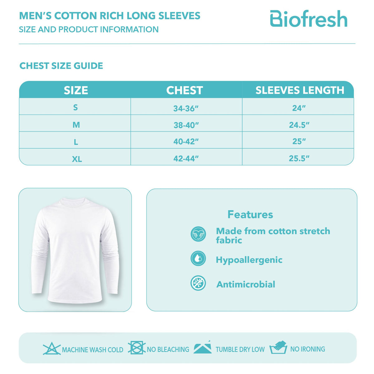 Biofresh Men's Antimicrobial Cotton Rich Long Sleeves 1 piece UMSRL621