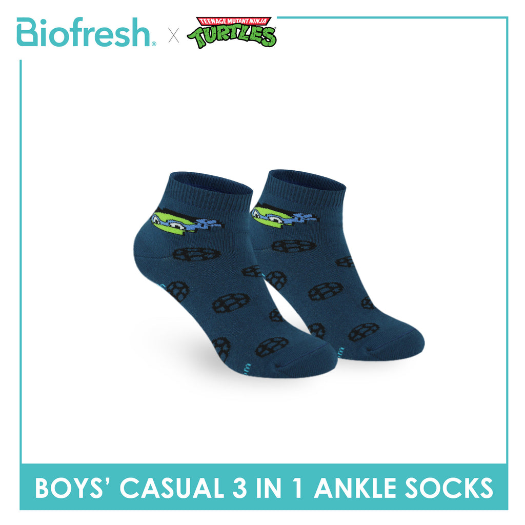 Biofresh | TMNT Boys’ Antimicrobial Cotton Lite Casual Ankle Socks 3 pairs in 1 pack NTRBCG532