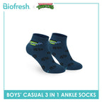 Biofresh | TMNT Boys’ Antimicrobial Cotton Lite Casual Ankle Socks 3 pairs in 1 pack NTRBCG532