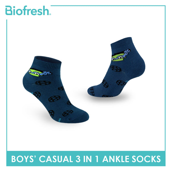 Biofresh | TMNT Boys’ Antimicrobial Cotton Lite Casual Ankle Socks 3 pairs in 1 pack NTRBCG532