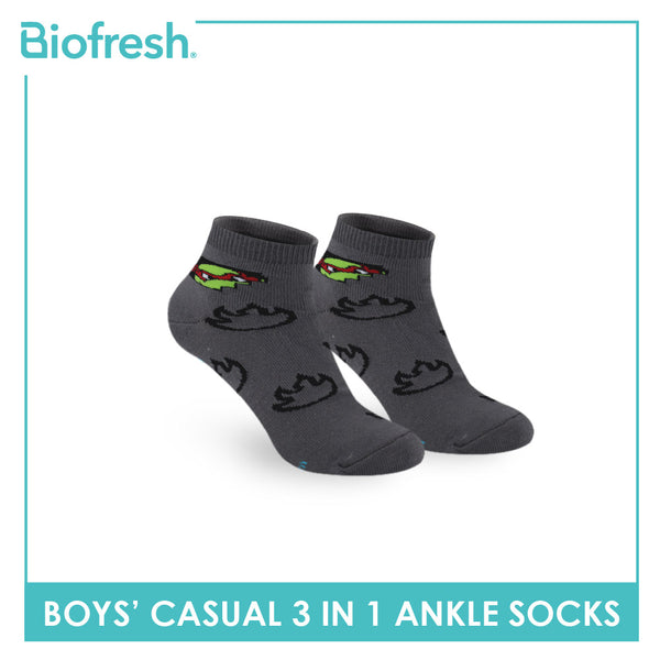 Biofresh | TMNT Boys’ Antimicrobial Cotton Lite Casual Ankle Socks 3 pairs in 1 pack NTRBCG532