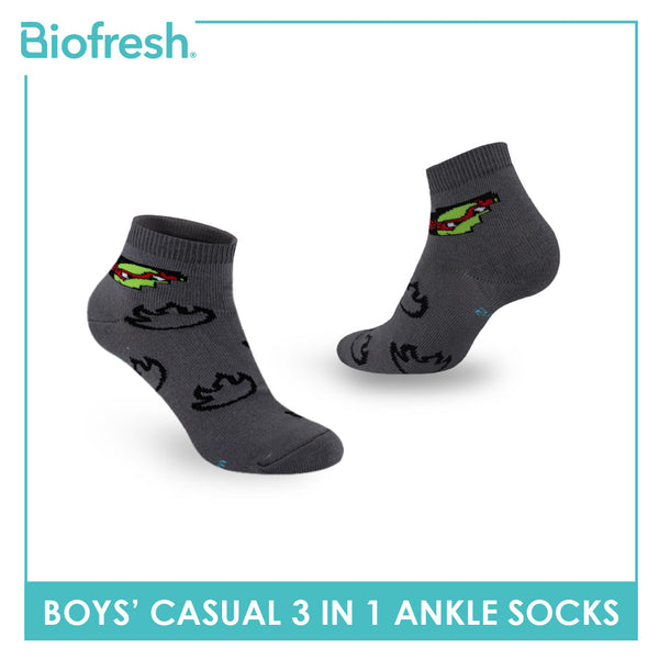 Biofresh | TMNT Boys’ Antimicrobial Cotton Lite Casual Ankle Socks 3 pairs in 1 pack NTRBCG532
