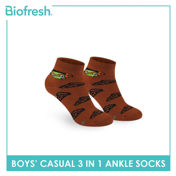 Biofresh | TMNT Boys’ Antimicrobial Cotton Lite Casual Ankle Socks 3 pairs in 1 pack NTRBCG532